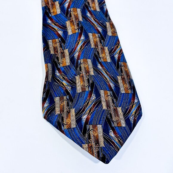 SERICA Vintage brown and blue patterned silk tie | Geometric design * - Picture 1 of 4
